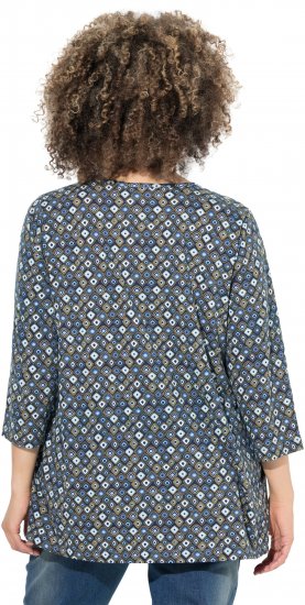 Ulla Popken Graphic Print Pleated 3/4 Sleeve Tee Atlantic Blue - Camisetas - 