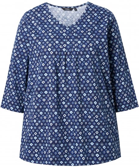 Ulla Popken Graphic Print Pleated 3/4 Sleeve Tee Blue - Camisetas - 