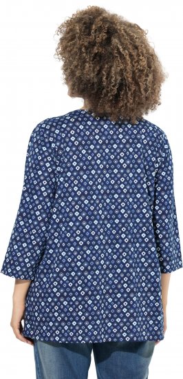 Ulla Popken Graphic Print Pleated 3/4 Sleeve Tee Blue - Camisetas - 