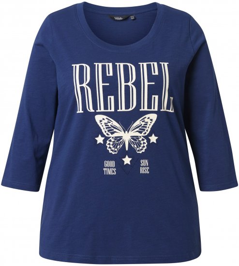 Ulla Popken Rebel 3/4 Sleeve Graphic Tee Ink Blue - Camisetas - 