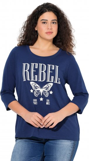 Ulla Popken Rebel 3/4 Sleeve Graphic Tee Ink Blue - Camisetas - 