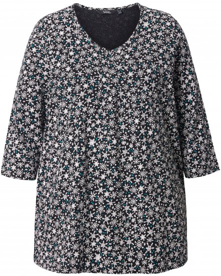 Ulla Popken Snowflake Print 3/4 Sleeve Tee Black - Camisetas - 
