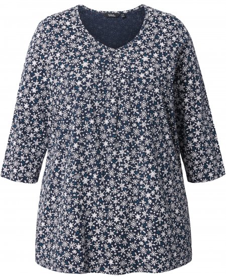 Ulla Popken Snowflake Print 3/4 Sleeve Tee Navy - Camisetas - 