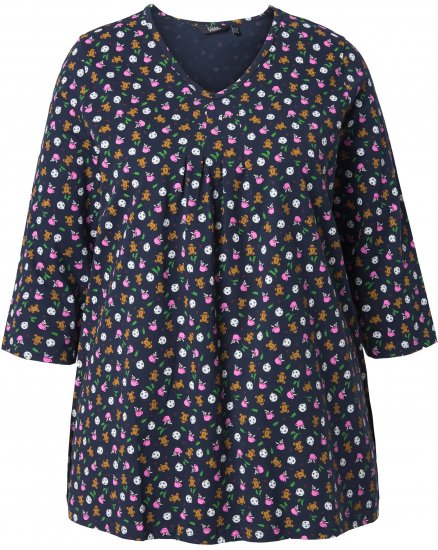 Ulla Popken Gingerbread Print 3/4 Sleeve Tee Navy - Camisetas - 