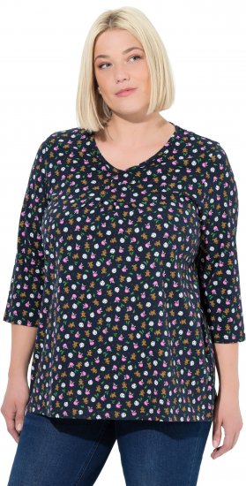 Ulla Popken Gingerbread Print 3/4 Sleeve Tee Navy - Camisetas - 
