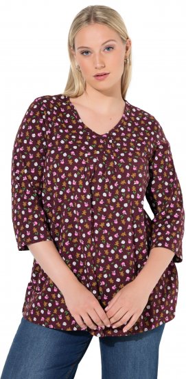 Ulla Popken Gingerbread Print 3/4 Sleeve Tee Plum - Camisetas - 