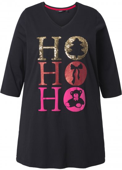 Ulla Popken Ho Ho Ho 3/4 Sleeve Graphic Tunic Tee Black - Camisetas - 