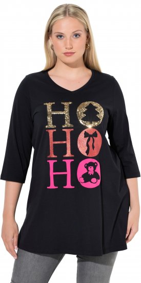 Ulla Popken Ho Ho Ho 3/4 Sleeve Graphic Tunic Tee Black - Camisetas - 