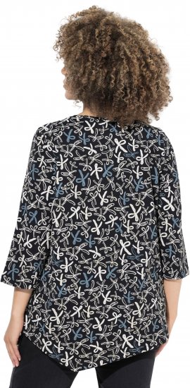 Ulla Popken Ribbon Print 3/4 Sleeve Asymmetric Tee Black - Camisetas estampadas para mujer - 