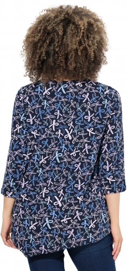 Ulla Popken Ribbon Print 3/4 Sleeve Asymmetric Tee Navy - Camisetas estampadas para mujer - 