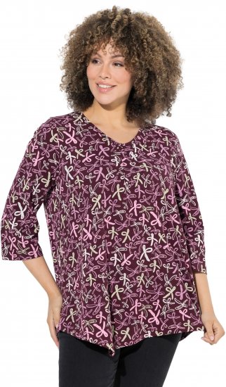 Ulla Popken Ribbon Print 3/4 Sleeve Asymmetric Tee Plum - Camisetas estampadas para mujer - 