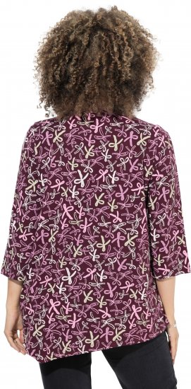 Ulla Popken Ribbon Print 3/4 Sleeve Asymmetric Tee Plum - Camisetas estampadas para mujer - 