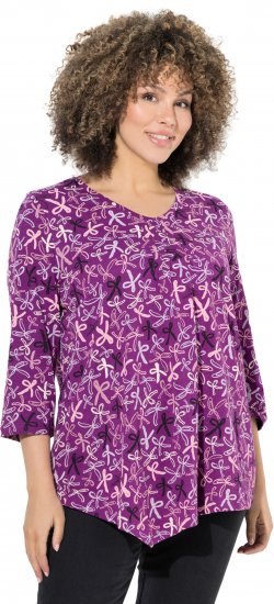 Ulla Popken Ribbon Print 3/4 Sleeve Asymmetric Tee Light Plum - Camisetas estampadas para mujer - 