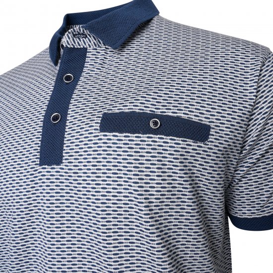 Kam Jeans 5528 AOP Print with Jacquard Collar/Cuffs Polo Navy - Polos - Polos 2XL-8XL