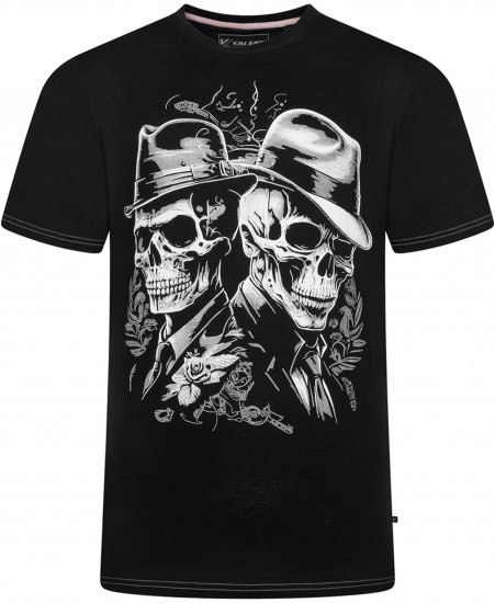 Kam Jeans 5796 Twin Gentleman Skull Print Tee Black - Camisetas - Camisetas - 2XL-14XL