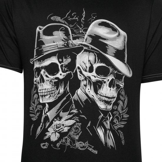 Kam Jeans 5796 Twin Gentleman Skull Print Tee Black - Camisetas - Camisetas - 2XL-14XL