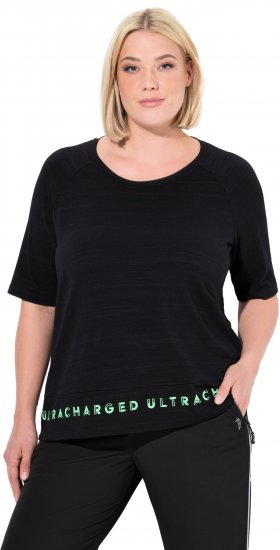 Ulla Popken Classic Fit Half-Sleeve Crew Neck T-shirt With Hem Inscription Black - Camisetas estampadas para mujer - 