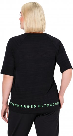 Ulla Popken Classic Fit Half-Sleeve Crew Neck T-shirt With Hem Inscription Black - Camisetas estampadas para mujer - 