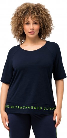 Ulla Popken Classic Fit Half-Sleeve Crew Neck T-shirt With Hem Inscription Navy Blue - Camisetas estampadas para mujer - 