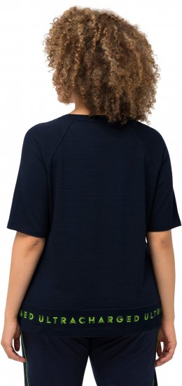 Ulla Popken Classic Fit Half-Sleeve Crew Neck T-shirt With Hem Inscription Navy Blue - Camisetas estampadas para mujer - 
