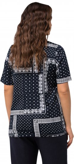 Ulla Popken Paisley A-Line Short Sleeve Tee Navy Blue - Camisetas estampadas para mujer - 