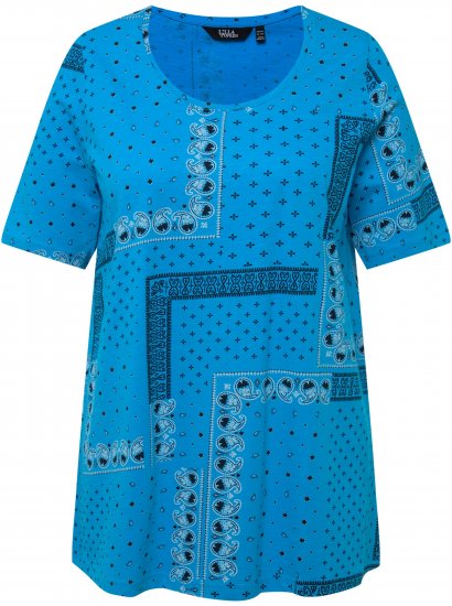 Ulla Popken Paisley A-Line Short Sleeve Tee Sapphire Blue - Camisetas estampadas para mujer - 