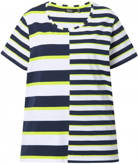 Ulla Popken Mix Stripe Short Sleeve Tee Lime - Camisetas estampadas para mujer - Camisetas estampadas para mujer