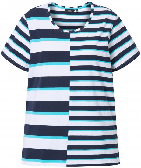 Ulla Popken Mix Stripe Short Sleeve Tee Deep Aqua - Camisetas estampadas para mujer - 