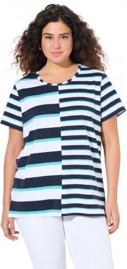 Ulla Popken Mix Stripe Short Sleeve Tee Deep Aqua - Camisetas estampadas para mujer - 