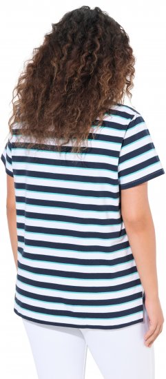 Ulla Popken Mix Stripe Short Sleeve Tee Deep Aqua - Camisetas estampadas para mujer - 