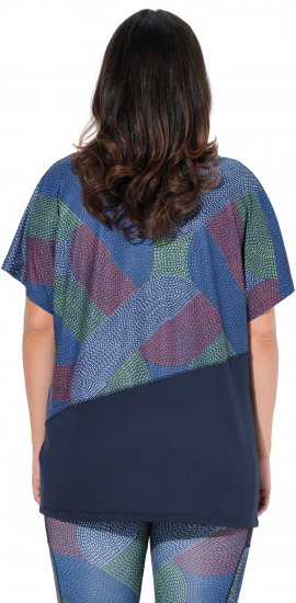 Ulla Popken Quick Drying Geometric Print Short Sleeve Tee Navy Blue - Camisetas estampadas para mujer - 