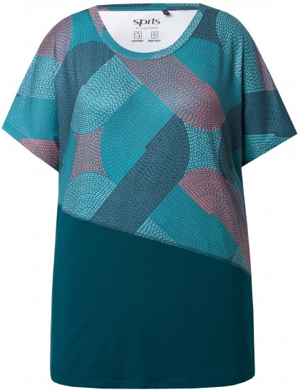 Ulla Popken Quick Drying Geometric Print Short Sleeve Tee Dark Petrol - Camisetas estampadas para mujer - 