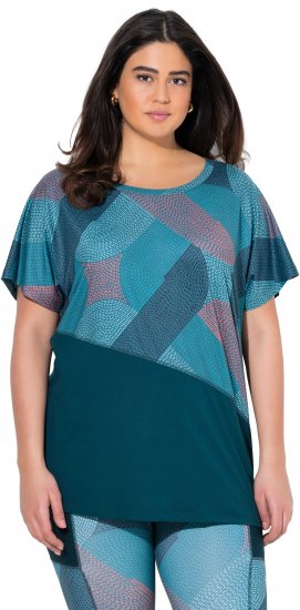 Ulla Popken Quick Drying Geometric Print Short Sleeve Tee Dark Petrol - Camisetas estampadas para mujer - 
