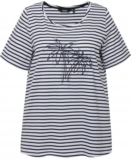 Ulla Popken Palm Tree Embroidered Tee Navy Blue - Camisetas estampadas para mujer - 