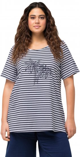 Ulla Popken Palm Tree Embroidered Tee Navy Blue - Camisetas estampadas para mujer - 