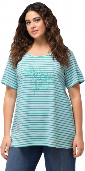 Ulla Popken Palm Tree Embroidered Tee Turquoise Green - Camisetas estampadas para mujer - 