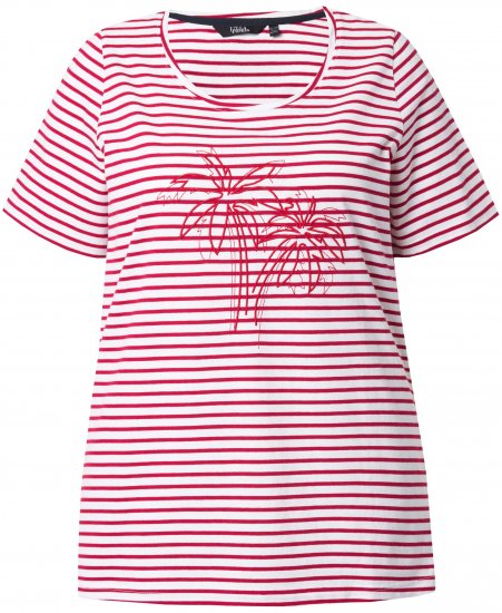 Ulla Popken Palm Tree Embroidered Tee Dark Raspberry - Camisetas estampadas para mujer - Camisetas estampadas para mujer