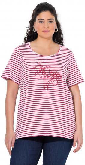 Ulla Popken Palm Tree Embroidered Tee Dark Raspberry - Camisetas estampadas para mujer - Camisetas estampadas para mujer