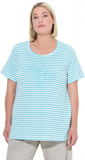 Ulla Popken Palm Tree Embroidered Tee Deep Aqua - Camisetas estampadas para mujer - 
