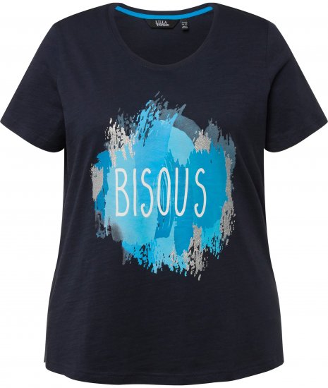 Ulla Popken BISOUS Short Sleeve Graphic Tee Navy Blue - Camisetas estampadas para mujer - 
