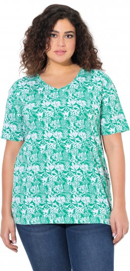 Ulla Popken Coral Reef Printed Short Sleeve V-Neck Tee Emerald - Camisetas estampadas para mujer - 