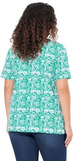 Ulla Popken Coral Reef Printed Short Sleeve V-Neck Tee Emerald - Camisetas estampadas para mujer - 