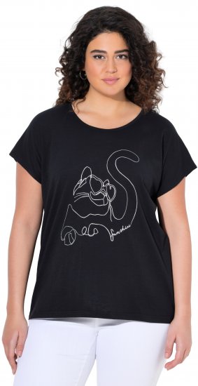 Ulla Popken Metallic Animal Cap Sleeve Graphic Tee Black - Camisetas estampadas para mujer - 