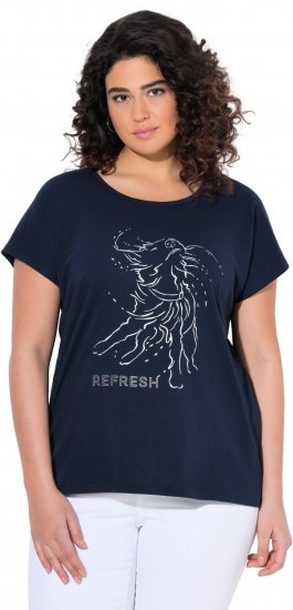 Ulla Popken Metallic Animal Cap Sleeve Graphic Tee Navy - Camisetas estampadas para mujer - 