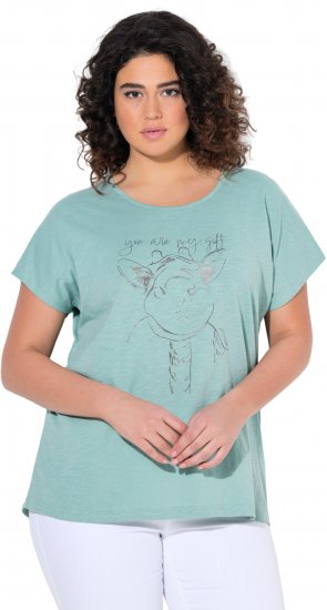 Ulla Popken Metallic Animal Cap Sleeve Graphic Tee Light Green - Camisetas estampadas para mujer - 