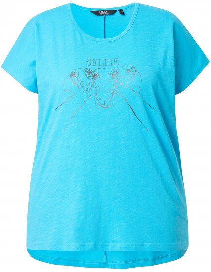 Ulla Popken Metallic Animal Cap Sleeve Graphic Tee Deep Aqua - Camisetas estampadas para mujer - 