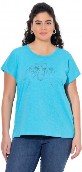 Ulla Popken Metallic Animal Cap Sleeve Graphic Tee Deep Aqua - Camisetas estampadas para mujer - 