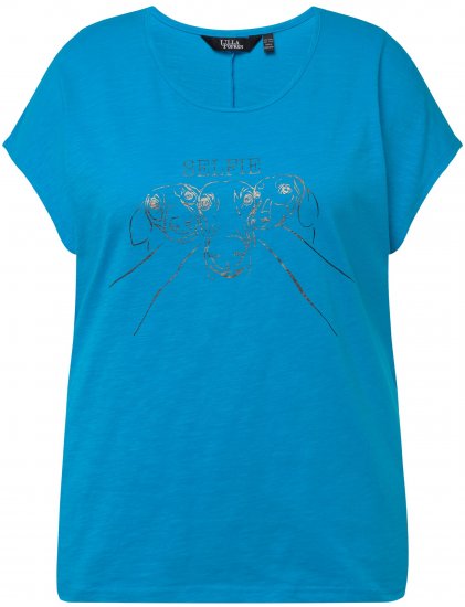 Ulla Popken Metallic Animal Cap Sleeve Graphic Tee Sapphire Blue - Camisetas estampadas para mujer - 