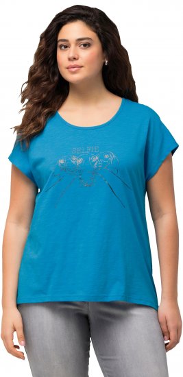 Ulla Popken Metallic Animal Cap Sleeve Graphic Tee Sapphire Blue - Camisetas estampadas para mujer - 