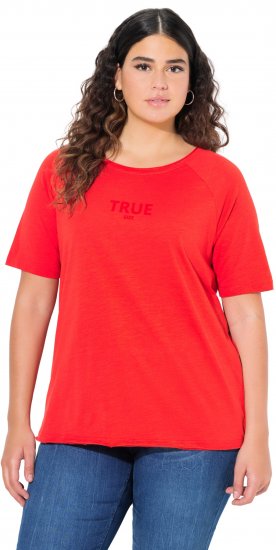 Ulla Popken TRUE Lettering Short Sleeve Tee Neon Red - Camisetas estampadas para mujer - 